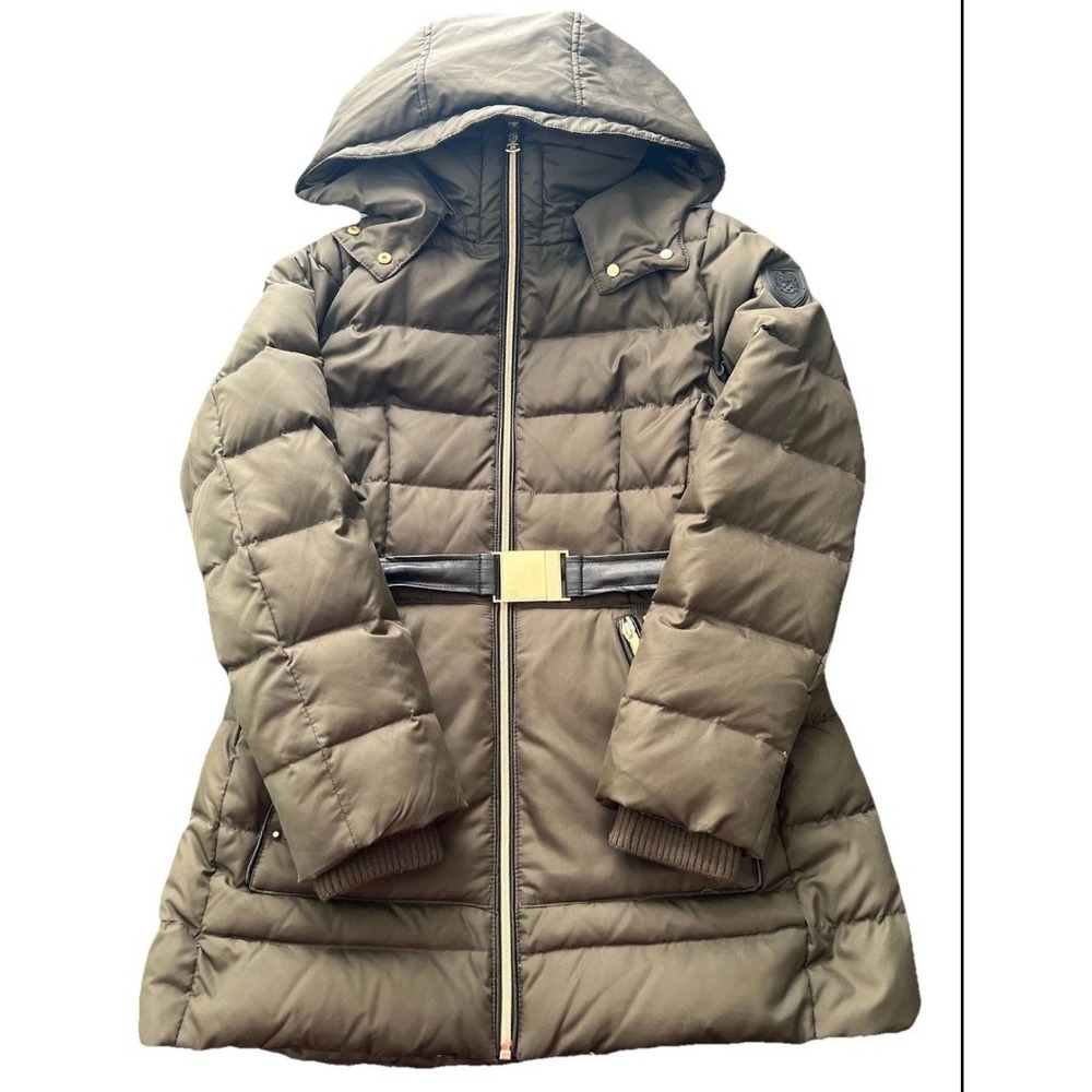 Vince Camuto Olive Green Down Puffer Coat Hooded Belted Parka Jacket Medium